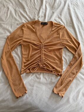 Electrica Family Rust-Tone Ruched Long Sleeve Crop Top